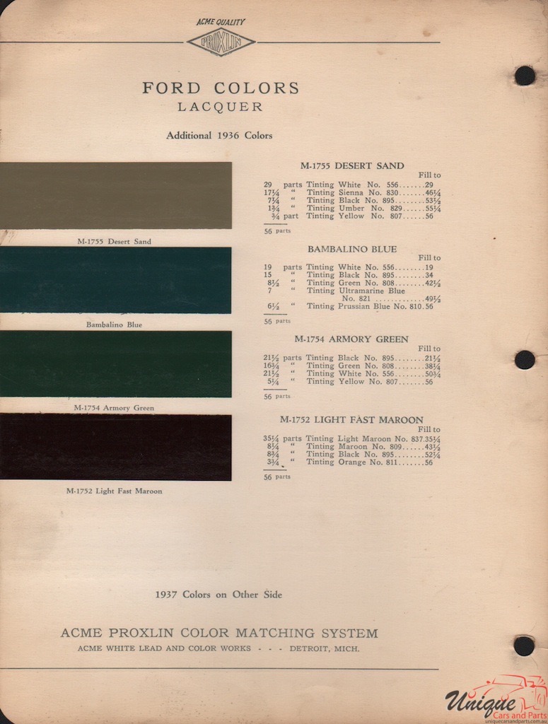 1937 Ford Paint Charts Acme 2